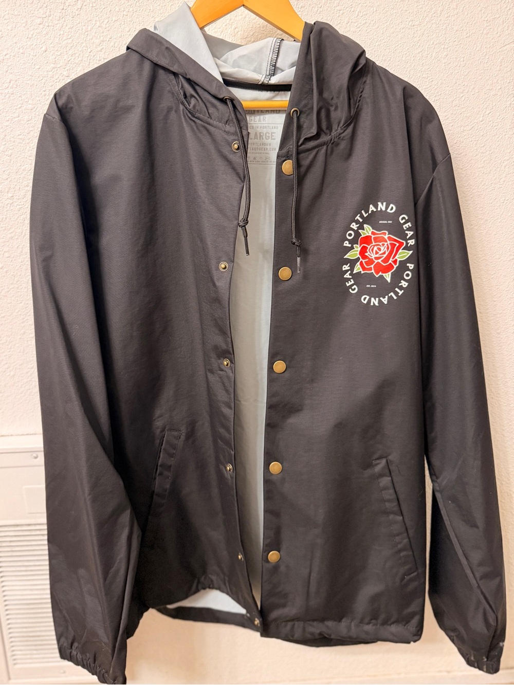 LIMITED EDITION *Portland Gear Roses* Black Hooded Rain Jacket